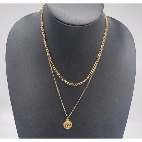 Marked EN Multistrand Layered Pendant Chain Necklace Gold Tone 17- 18 Inches - Picture 6 of 7